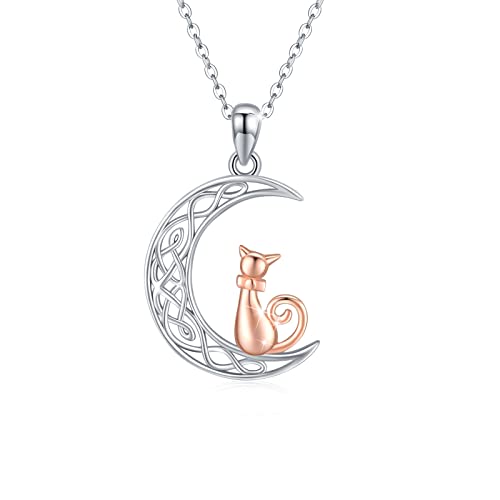 REDSUN Katze Halskette,kette katze silber 925 Katze auf dem Mond Halskette Tier Katzen Halskette mit katzenanhänger Geschenk für Frauen Mädchen von REDSUN