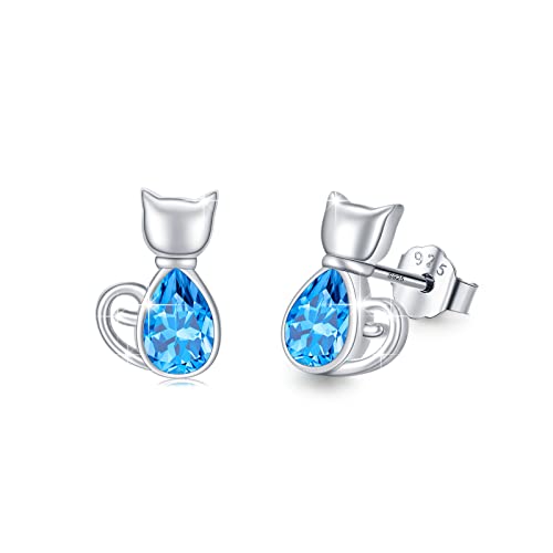 Katze Ohrringe 925 Sterling Silber Tier Zirkon Ohrringe Katze Ohrstecker Hypoallergene Ohrstecker Schmuck Geschenk für Damen Mädchen Frauen Kinder von REDSUN