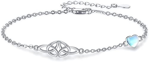 REDSUN Mondstein Armband 925 Sterling Silber Keltischer Knoten Armband Herz Fußkettchen Verstellbar Schmuck Fussketterl für Mutter Mama Muttertagsgeschenk Damen von REDSUN