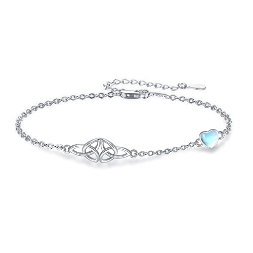 REDSUN Keltischer Fußkettchen Damen 925 Sterling Silber Herz Fußkettchen Mondstein Fußkette Verstellbares Fußschmuck Schmuck für Frauen Mädchen Mutter Fussketterl von REDSUN