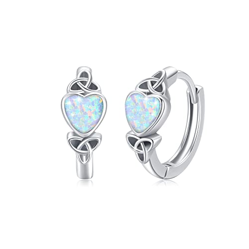 Keltischer Ohrringe 925 Sterling Silber Herz Opal Damen Creolen Ohrstecker keltischen Knoten Herz Hoop Ohrringe für Frauen Freundin Schwester Weihnachten Schmuck von REDSUN