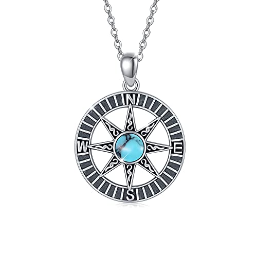 REDSUN Kompass Kette Damen 925 Sterling Silber Türkis Kette Sonne Anhänger Schmuck für Mädchen Frauen Mama Tochter Kompass Geschenk von REDSUN