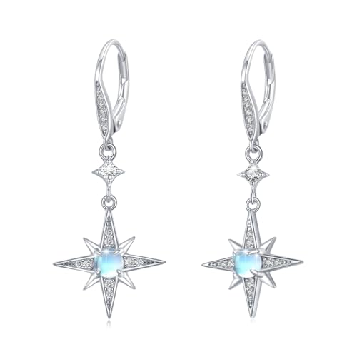 Mondstein Ohrringe 925 Sterling Silber Tropfen Ohrringe Achtzackiger Stern Hänge Ohrringe zirkonia Schmuck für Mädchen Mutter Damen Geschenk zum Valentinstag von REDSUN