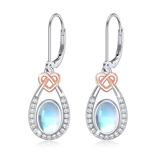 Mondstein Ohrringe 925 Sterling Silber Keltische Knoten Tropfen Ohrringe Mondstein Zircon Ohrhänger Hängend Mondstein Ohrringe Schmuck für Frauen Mädchen von REDSUN