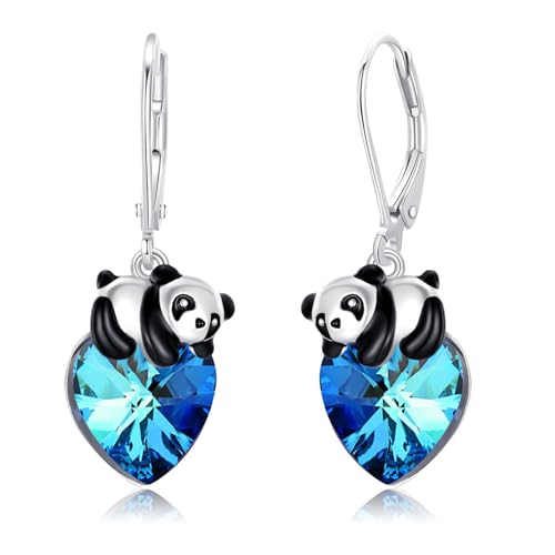 REDSUN Panda Ohrringe für Damen - 925 Sterling Silber Herz Kristall Ohrhänger Hängend - Schmuck Geschenke für Frauen, Mädchen, Tochter, Kinder von REDSUN