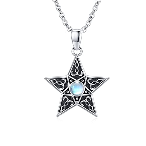 REDSUN Pentagramm Kette 925 Sterling Silber Mondstein Pentagramm Halskette Stern Anhänger Pfeil Amulett Kette Schmuck für Frauen Männer Muttertagsgeschenke von REDSUN