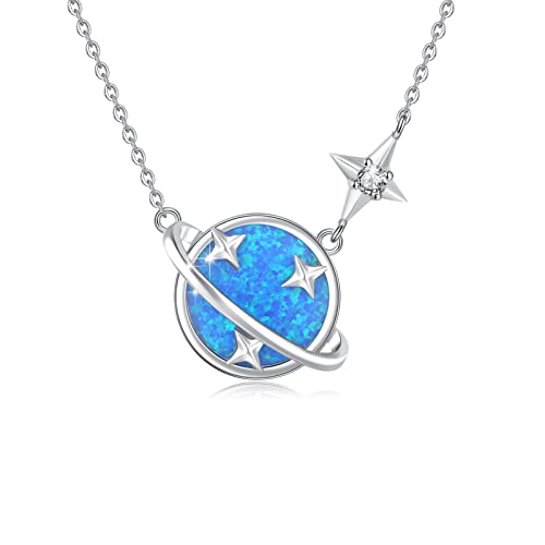 REDSUN Planeten Opal Kette 925 Sterling Silber Halskette Stern Planeten Anhänger Opal Schmuck für Mädchen Damen Mutter Tochter Geburtstagsgeschenk von REDSUN