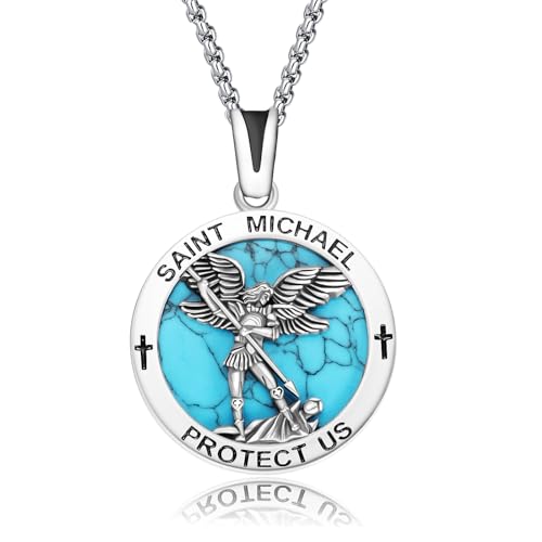 REDSUN Saint Michael Kette 925 Sterling Silber Archange Michael Halskette Erzengel Halskette Religiöse Anhänger Heiliger Medaille Amulett Schmuck für Herren von REDSUN