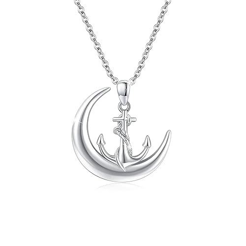 REDSUN Anker Mond Halskette für Frauen, 925 Sterling Silber Anker Mond Anhänger Halskette Schmuck Geburtstagsgeschenke für Mama Freundin Tochter von REDSUN