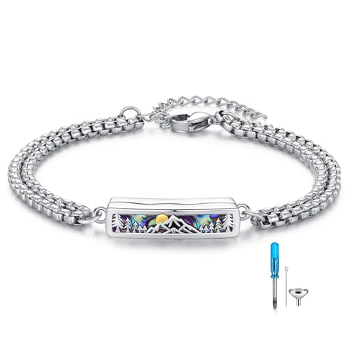 REDSUN Berg Urnen Armband 925 Sterling Silber Urne Armreifen für Asche Memorial Keepsake Kremation Memorial Urne Armband Feuerbestattung Schmuck für Damen Herren Veinstellba von REDSUN