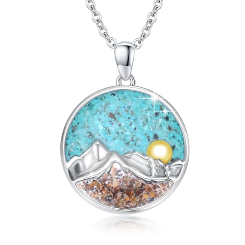 REDSUN Berge Halskette 925 Sterling Silver Berge Kette für Damen Türkisfarbene Fragmente Berg-Anhänger Schmuck Geschenk für Skifahrer, Wanderer, Camper, Kletterer und Naturliebhaber von REDSUN