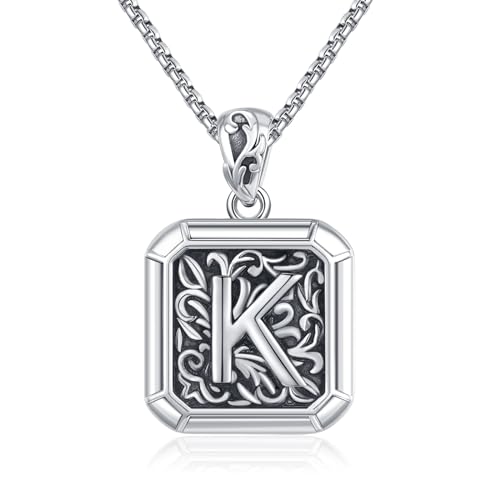 REDSUN Buchstabe Kette 925 Sterling Silber Buchstabe K Halskette Retro Oxidation Stil Anhänger Initiale Halskette Amulett Schmuck for Men Friend Brother Women von REDSUN