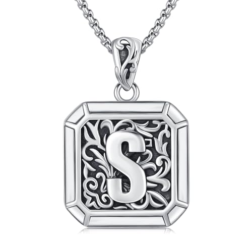 REDSUN Buchstabe Kette 925 Sterling Silber Buchstabe S Halskette Retro Oxidation Stil Anhänger Initiale Halskette Amulett Schmuck for Men Friend Brother Women von REDSUN
