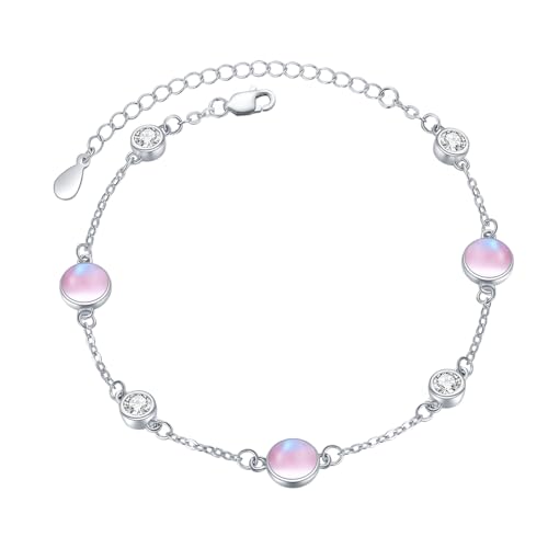 REDSUN Damen S925 Sterling Silber Rosa Katzenaugen Edelstein Armband - Verstellbar Naturstein Freundschaftsarmband für Immer - Geschenk für Frauen und Mädchen REDSUN Damen S925 Sterling Silber Rosa Katzenaugen Edelstein Armband - Verstellbar Naturstein Freundschaftsarmband für Immer - Geschenk für Frauen und Mädchen von REDSUN