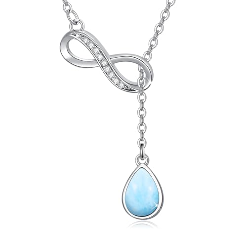 REDSUN Damen Infinity Halskette Unendlich Infinity Anhänger 925 Sterling Silber Tropfen Meeresstein Anhänger Geburtstag Valentinstag Weihnachten Schmuck Geschenke für Frauen Freundin Frau Mama von REDSUN