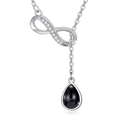 REDSUN Damen Infinity Halskette Unendlich Infinity Anhänger 925 Sterling Silber Tropfen Schwarzer Onyx Anhänger Geburtstag Valentinstag Weihnachten Schmuck Geschenke für Frauen Freundin Frau Mama von REDSUN