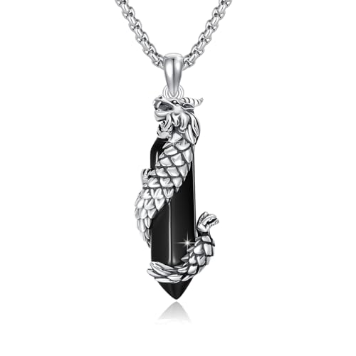 REDSUN Drachen Halskette mit Kristall 925 Sterling Silber Drachen-Anhänger Kristall Kette Obsidian Drachen kette Heilkristalle Halskette Schmuck für Männer Frauen von REDSUN