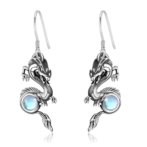 REDSUN Drachen Ohrringe 925 Sterling Silber Mondstein Tropfen Ohrringe Frauen Drachen baumeln Schmuck Muttertag Geburtstag Geschenke für Mädchen Mutter Frau Tochter von REDSUN