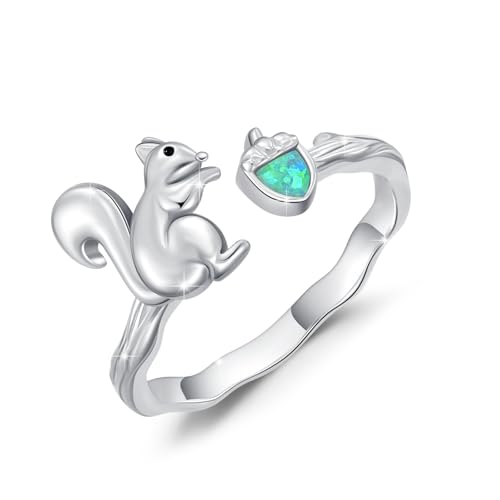 REDSUN Eichhörnchen Schmuck 925 Sterling Silber Eichhörnchen Ring mit Grünem Opal Haselnuss offene Ringe für Frauen Mädchen von REDSUN