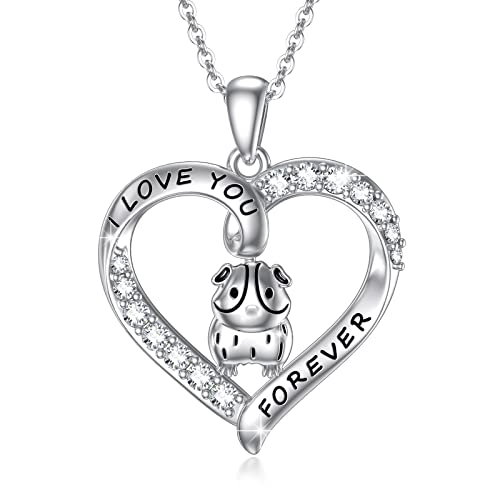 REDSUN Schwein Halskette 925 Sterling Silber Tier Halskette Cubic Zirconia Gravur I Love You Forever Süß Schwein Anhänger Geburtstagsgeschenk für Mutter Tochter Mädchen von REDSUN