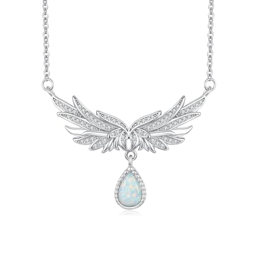 REDSUN Engelsflügel Anhänger Kette 925 Sterling Silber Opal Flügel Anhänger Halskette Zirkon Flügel Halskette Schmuck für Damen Mädchen Mutter Tochter Frau Geschenk von REDSUN