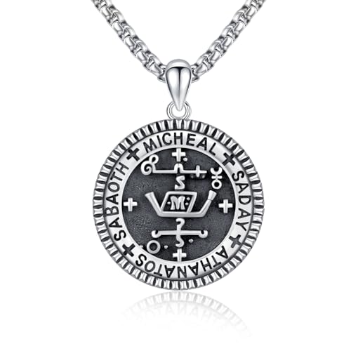 REDSUN Erzengel Michael Halskette 925 Sterling Silber Religion Runen Anhänger Heiliger Amulett Kette Christentum Beschütze Uns Religiöser Schmuck für Herren Damen Geschenke von REDSUN