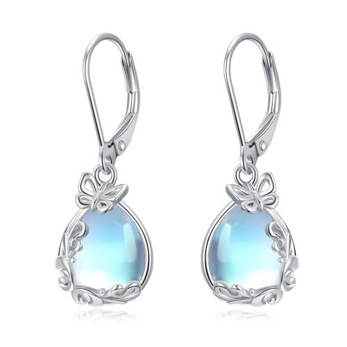 REDSUN Mondstein Ohrringe 925 Sterling Silber Filigran Hänge Ohrringe Mondsteinschmuck Geschenke für Damen Mädchen Mutter, Sterling Silber von REDSUN