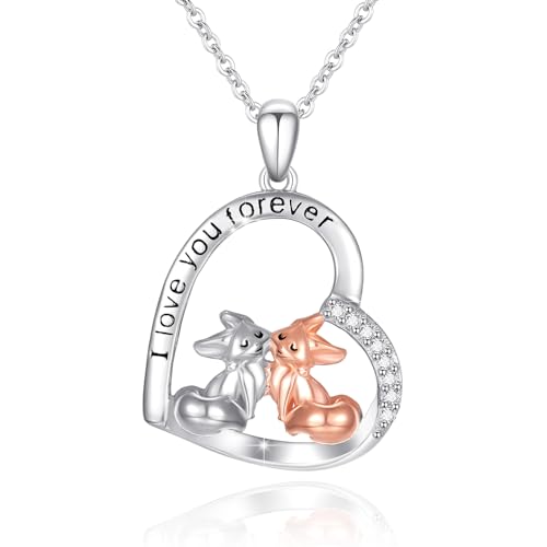 REDSUN Fuchs Halskette 925 Sterling Silber Herz Anhänger Fuchs Anhänger Halskette für immer Liebe Fuchs Tier Anhänger Schmuck Weihnachten Geschenk für Frauen Mädchen Freundin Tochter Mutter Paare von REDSUN