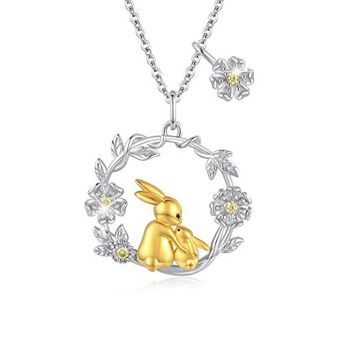 REDSUN Hase Halskette 925 Sterling Silber Kaninchen Anhänger Kranz Halskette Blume Niedlich Kaninchen Tier Anhänger Schmuck für Frauen Mädchen Mutter von REDSUN