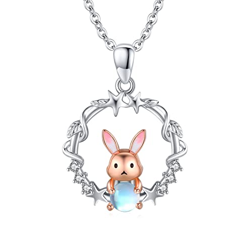 REDSUN Hase Kette 925 Sterling Silber Kaninchen Anhänger Kranz Halskette Blume Niedlich Kaninchen Tier Anhänger Schmuck für Frauen Mädchen Mutter,Hasenanhänger von REDSUN