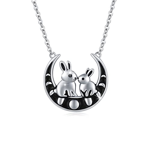 REDSUN Hase Kette 925 Sterling Silber Mond-Halskette Mondphase Kaninchen-Halskette Tier-Anhänger Hasen Schmuck Ostergeschenk für Frauen Damen Kinder Mädchen Muttertagsgeschenke von REDSUN