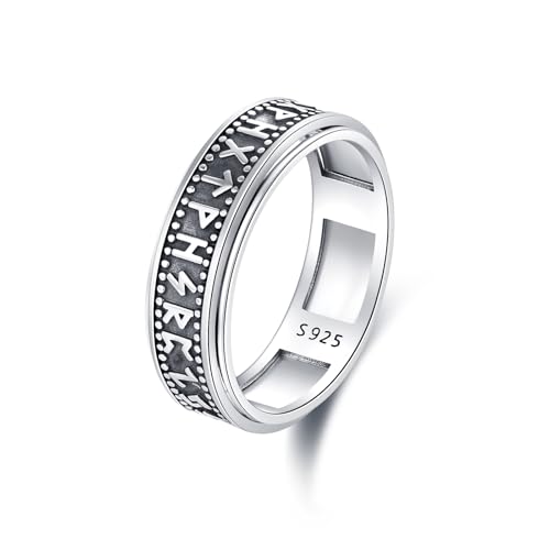 REDSUN Herren Wikinger Ringe 925 Sterling SilberViking Rune Fingerring Wikinger Runen Spinnerring Freundschaftsring Nordischer Wikinger Schriftzeichen Klassisch Jungs Männer Schmuck Geschenk von REDSUN