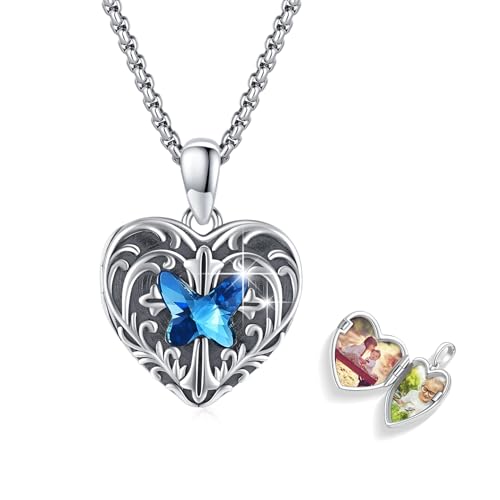 REDSUN Herz Kette 925 Sterling Silber Schmetterling Kette Kristall Herz Urnenkette für AshesAmulett Anhänger Geschenke für Freundin Frau Mutter 1 von REDSUN