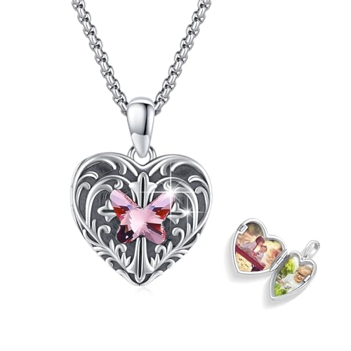 REDSUN Herz Kette 925 Sterling Silber Schmetterling Kette Kristall Herz Urnenkette für AshesAmulett Anhänger Geschenke für Freundin Frau Mutter 3 von REDSUN