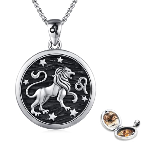 REDSUN Horoskop Halskette 925 Sterling Silber Medaillon-Halskette Sternzeichen Löwe Kette Sternzeichen Anhänger 12 Konstellation Oxidierte Halskette Schmuck für Frauen und Mädchen von REDSUN