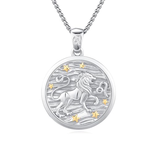 REDSUN Horoskop Halskette 925 Sterling Silber Sternzeichen Löwe Kette Sternzeichen Anhänger 12 Konstellation Oxidierte Halskette Schmuck für Frauen und Mädchen（Silber） von REDSUN