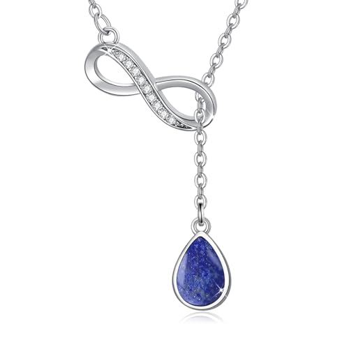REDSUN Infinity Halskette Unendlich Anhänger 925 Sterling Silber Tropfen Lapislazuli Anhänger Geburtstag Valentinstag Weihnachten Schmuck Geschenke für Frauen Freundin Frau Mama von REDSUN