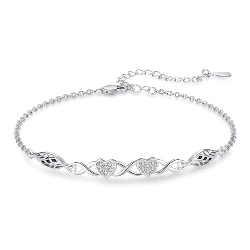 REDSUN Infinity Herz Halskette 925 Sterling Silber Herz Armbänder mit Zirkonia Verstellbarer Charm Armband Valentinstag Muttertag Geburtstags Weihnachten Geschenk für Sie Frauen Freundin mama von REDSUN