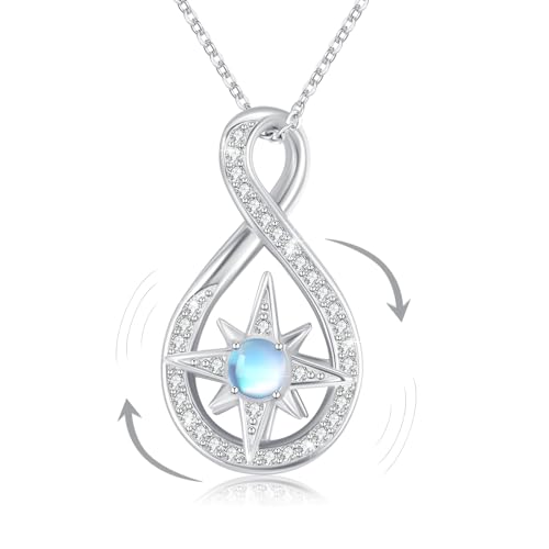 REDSUN Infinity Kette Damen 925 Sterling Silber Stern Halskette Mondstein Anhänger Unendlichkeit Kette Stern Anhänger Mondstein Schmuck für Damen Mädchen Freundin Tochter Freundin von REDSUN