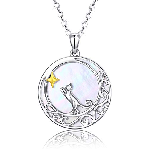 REDSUN Katze Halskette 925 Sterling Silber Niedlicher Tier Anhänger Frauen Mond Anhänger Halskette Katze Mond Halskette Katzenschmuck Geschenke für Frauen Mädchen Tierliebhaber von REDSUN