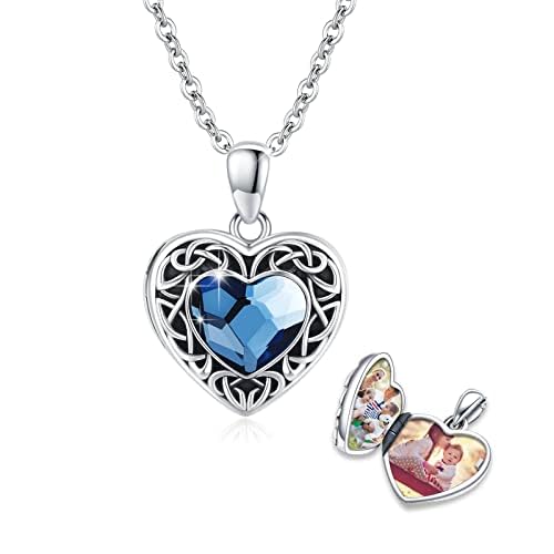 REDSUN Herz Medaillon Halskette 925 Sterling Silber Herz Medaillon Kette mit Kristall Amulett Medaillon zu öffnen für Bilder Medaillon Schmuck Geschenke für Frauen Mädchen Weihnachten von REDSUN