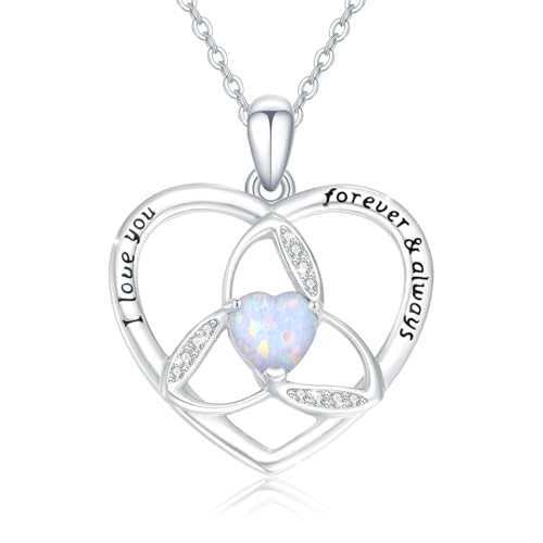 REDSUN Herz Keltischer Knoten Halskette 925 Sterling Silber Opal Irisch Keltischer Anhänger Herz Trinity Knot Keltischer Kette Irish Celtics Halskette Schmuck für Damen Mädchen von REDSUN