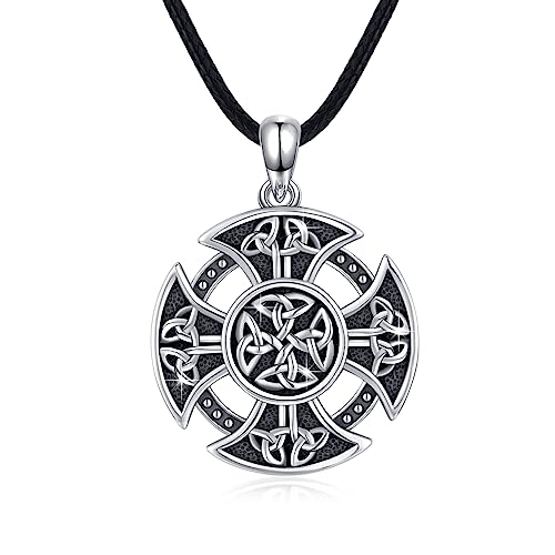 REDSUN Keltisches Halskette 925 Sterling Silber Wikinger Keltischer Kreuz Kette Irish Anhänger Halskette für Herren Damen Amulett Schmuck für Herren Sohn Unisex von REDSUN