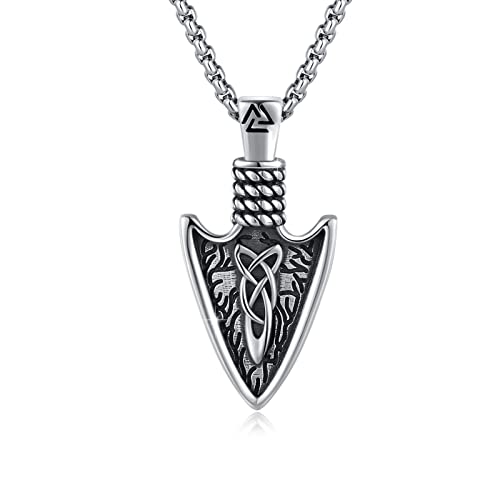 REDSUN Wikinger Pfeilspitze Anhänger Halskette 925 Sterling Silber Pfeil Dolch Keltisches Anhänger Amulett Schmuck für Herren Sohn Jungen Damen Männer Unisex von REDSUN