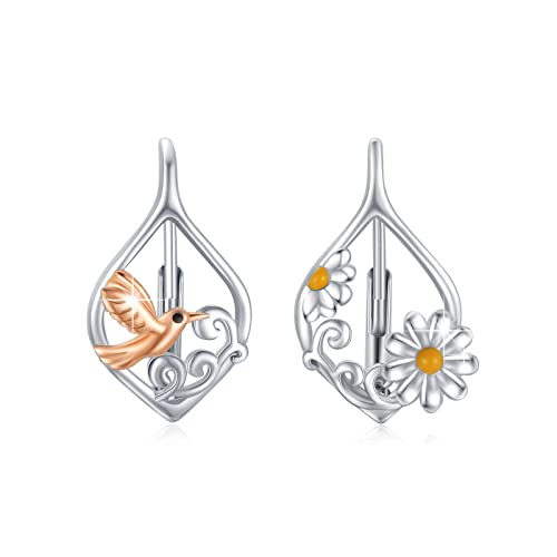 REDSUN Kolibri Ohrringe für Frauen 925 Sterling Silber Vogel Daisy Blume Ohrringe Hypoallergene Leverback Ohrringe Niedlicher Tier schmuck Geschenke für Damen Mädchen Geburtstag von REDSUN