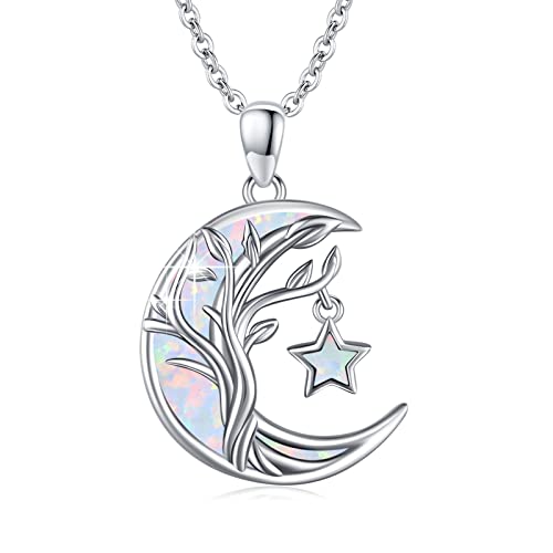 REDSUN Lebensbaum Anhänger 925 Sterling Silber Moon Halskette Mond Star Anhänger Amulett Schmuck für Frauen Männer Mutter Tochter Freundin（Türkis） von REDSUN
