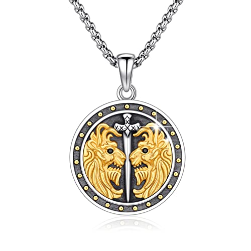 REDSUN Löwenkopf-Schwerthalskette 925 Sterling Silber Nordischen Wikinger-Löwenkopf-Tier-Charme-Halskette Löweschmuck mit Schwert Anhänger Weihnachts Geschenk für Damen Jungen von REDSUN