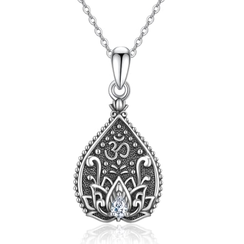 REDSUN Lotus Halskette 925 Sterling Silber Yoga Lotus Blume Kette Lotus Blume Anhänger Vintage spirituellen Ausgleichen Schmuck Geschenke für Frauen Mädchen von REDSUN