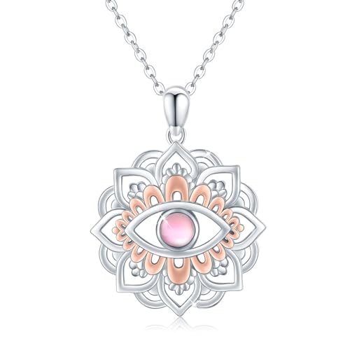 REDSUN Lotus Halskette 925 Sterling Silber Yoga Lotus Blume Kette mit Rosa Mondstein Anhänger spirituellen Ausgleichen Schmuck Geschenke für Frauen Mädchen von REDSUN