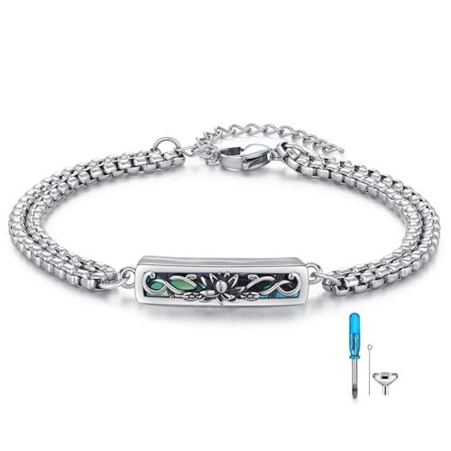 REDSUN Lotus Urnen Armband 925 Sterling Silber Urne Armreifen für Asche Memorial Keepsake Kremation Memorial Urne Armband Einäscherung Asche Schmuck Geschenke für Frauen von REDSUN